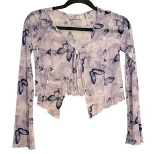 Arizona Butterfly Mesh Tie Front Top Purple Y2K X-Small Festival Fairy Beach